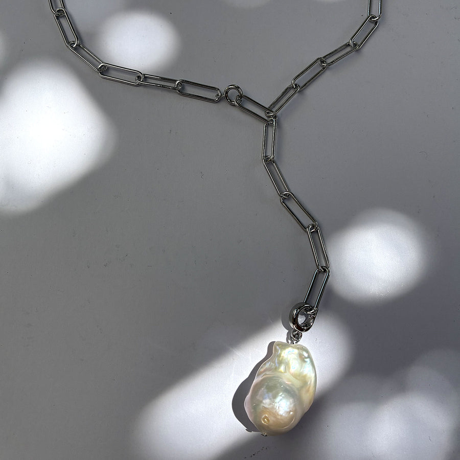 Fresh water Baroque Pearl on long link chain necklace