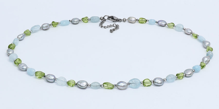 Aquamarine, Peridot & Pearl Necklace