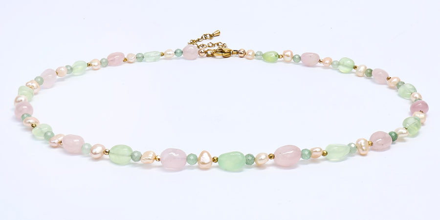 Pearl, Prehnite & Rose Quartz Necklace