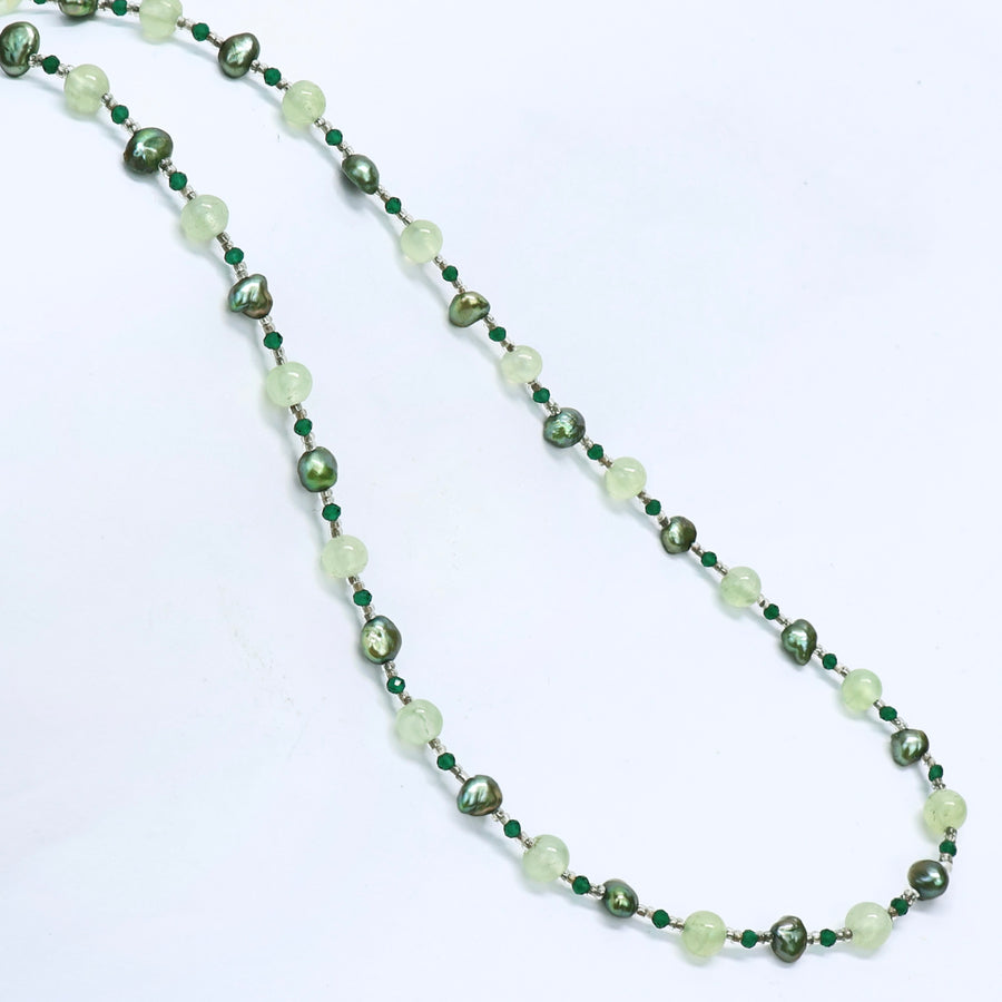 Pearl, Prehnite & Quartz Necklace